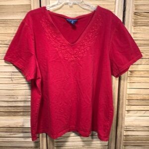 Karen Scott Red Short Sleeve Stitched Design Plus Size 3X